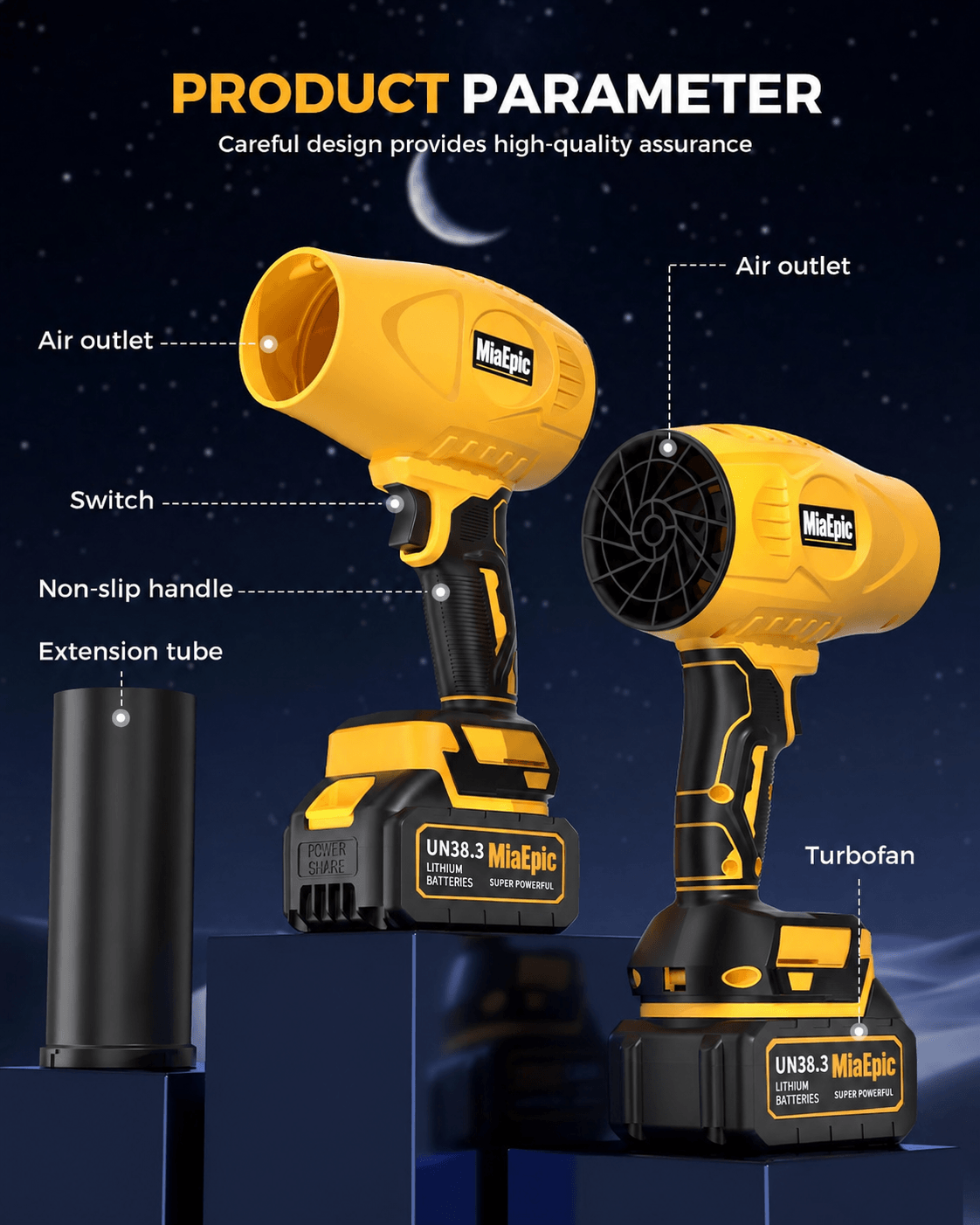 MiaEpic Cordless Leaf Blower - Bright Yellow
