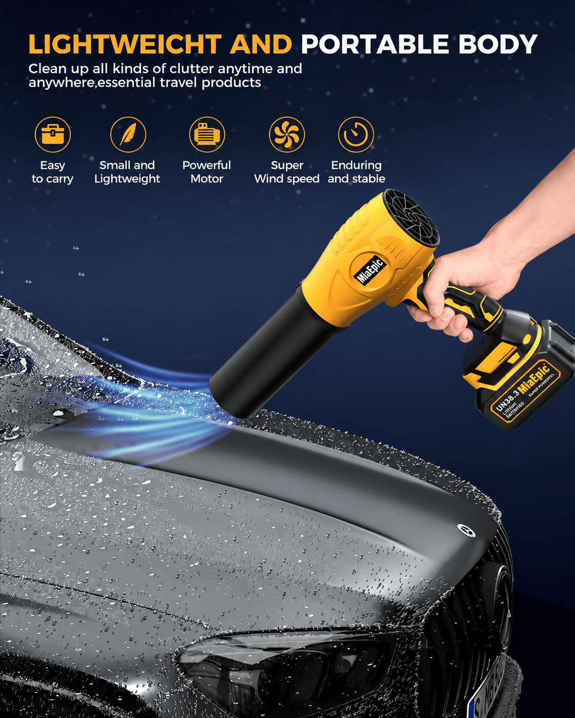 MiaEpic Cordless Leaf Blower - Bright Yellow