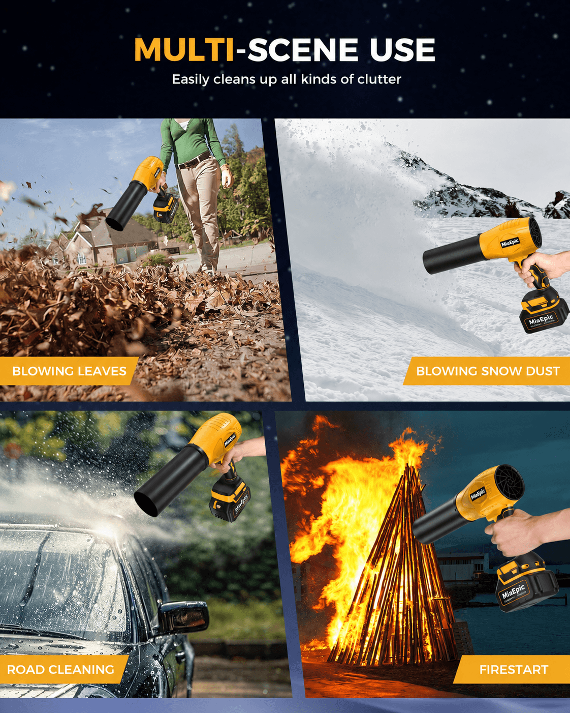 MiaEpic Cordless Leaf Blower - Bright Yellow