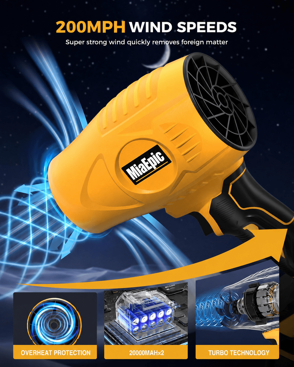 MiaEpic Cordless Leaf Blower - Bright Yellow