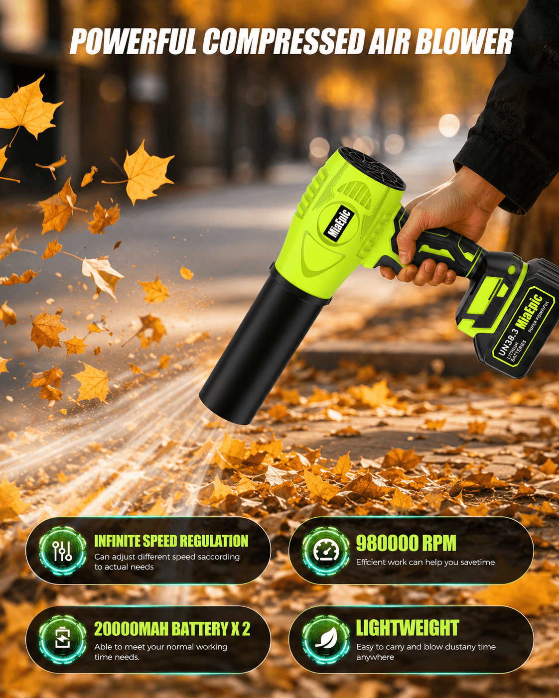MiaEpic Cordless Leaf Blower - Garden Green
