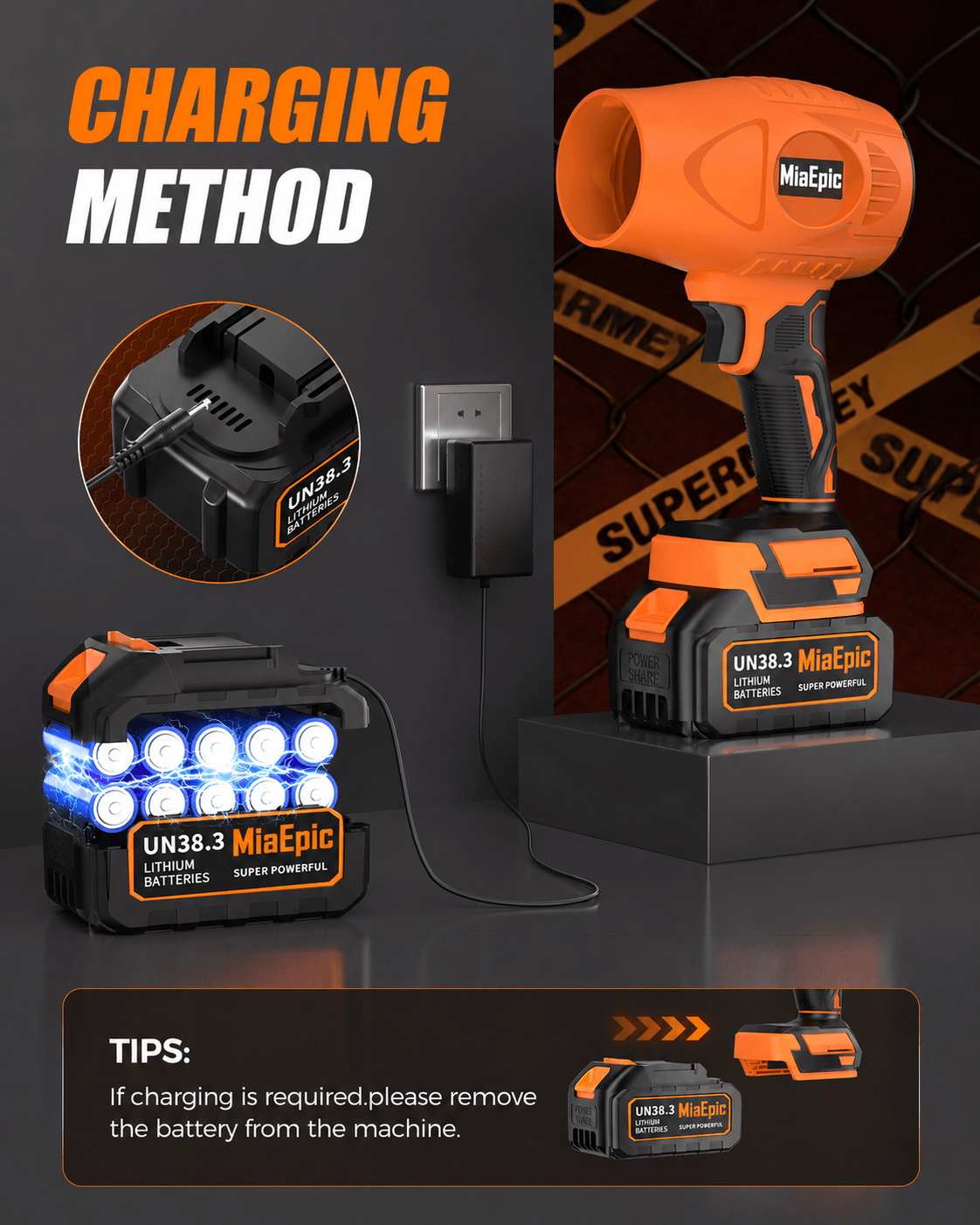 MiaEpic Cordless Leaf Blower - Energy Orange