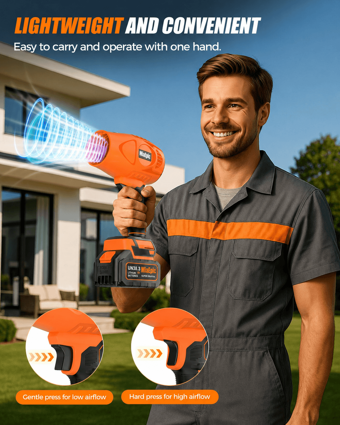 MiaEpic Cordless Leaf Blower - Energy Orange