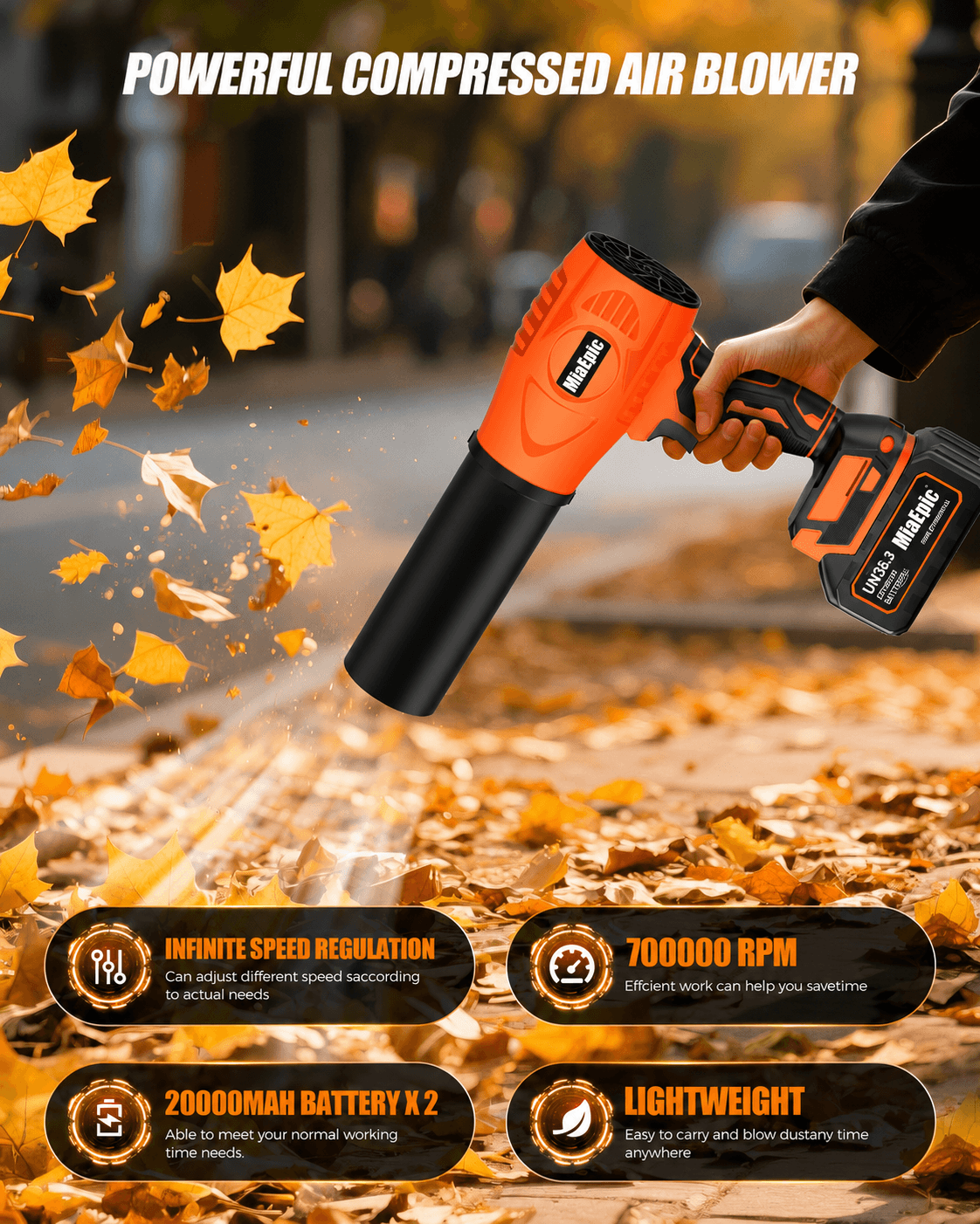 MiaEpic Cordless Leaf Blower - Energy Orange