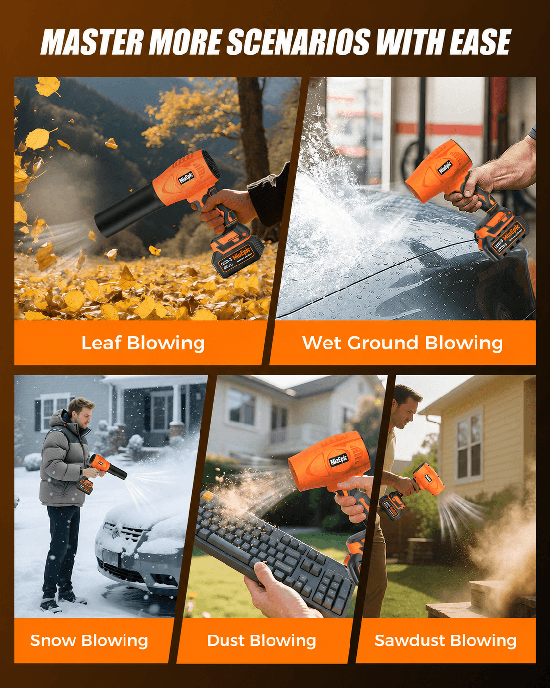 MiaEpic Cordless Leaf Blower - Energy Orange