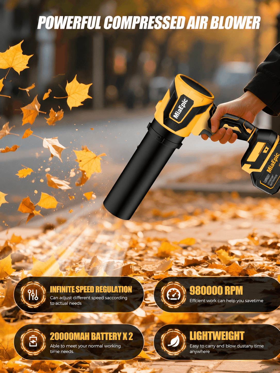 MiaEpic Brushless Cordless Leaf Blower - Pro Series