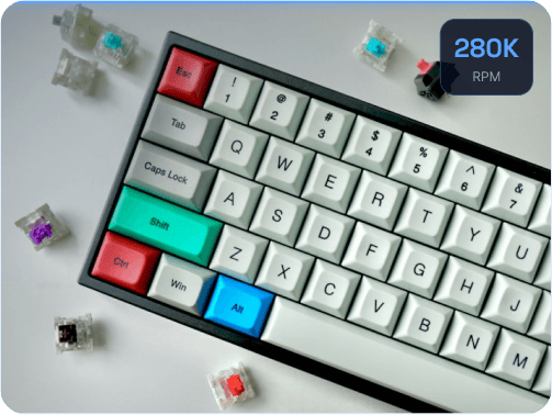 Mechanical keyboard with dust and small debris around the keys