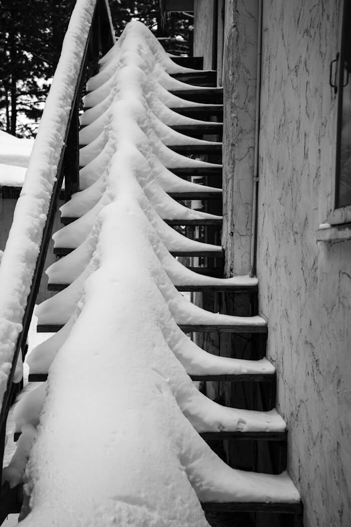 Light snow on outdoor steps