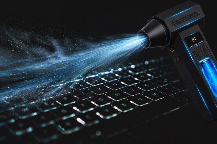 Airflow cleaning a mechanical keyboard